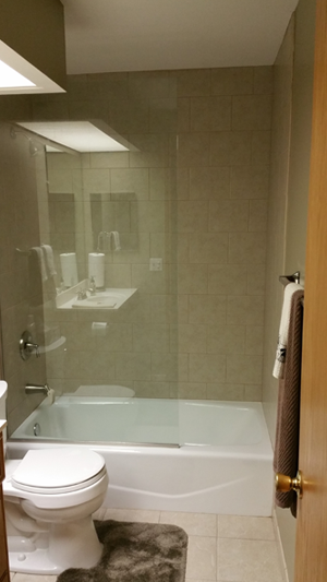 Glass enclosure allows light in bath/shower